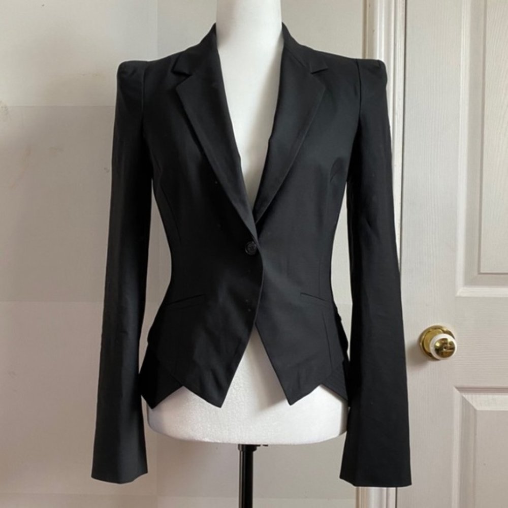 Vintage Prominent Shoulder Unique Wool Blazer